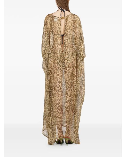 Roberto Cavalli Natural Robe-Caftan À Motif Léopard