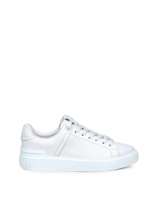 Balmain White Baskets B-Court En Cuir for men