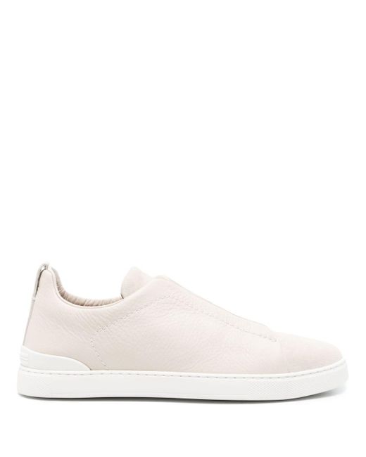 Zegna Natural Triple Stitch Leather Sneakers for men