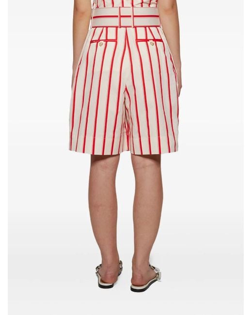 Rosie Assoulin Red Belted Striped Shorts