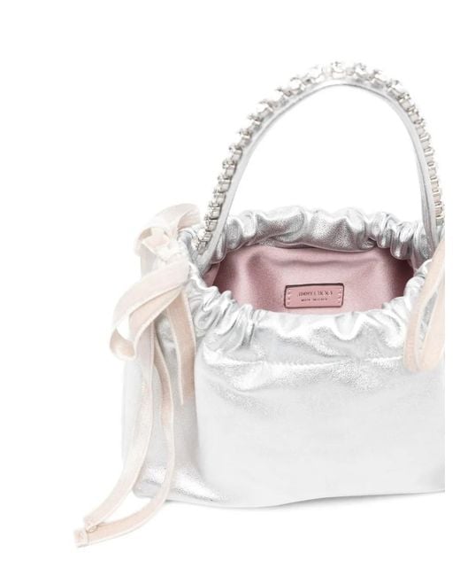 Jimmy Choo White Drawstrings Embellished Mini Bag