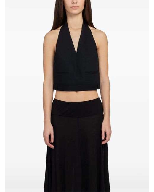 St. Agni Black Upside Down Halterneck Blouse