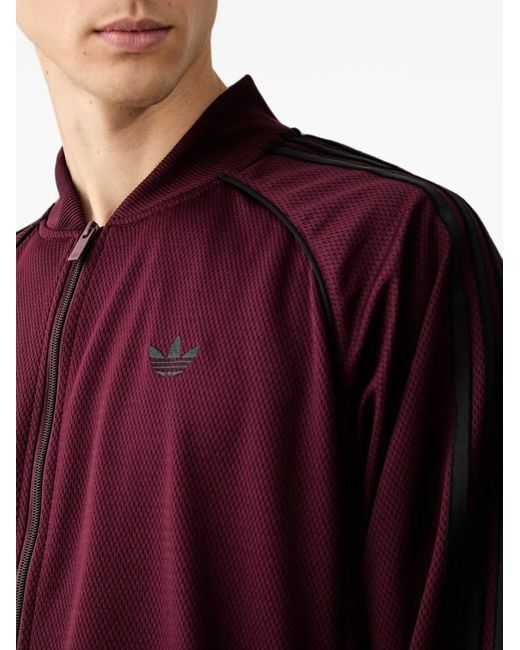Adidas Red Side-Stripe Zip-Up Sweater for men