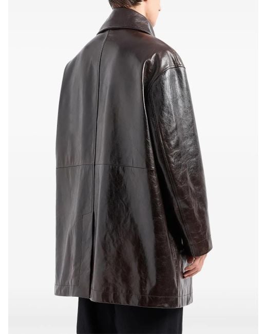 Giorgio Armani Black Leather Double-Breasted Coat for men