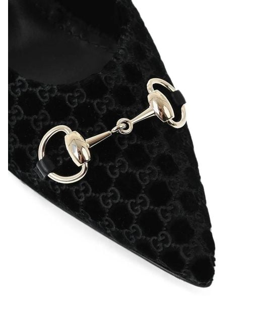 Gucci Black Horsebit Gg Supreme Mules