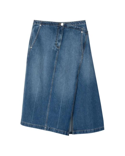 3.1 Phillip Lim Blue Asymmetrical-Hem Denim Midi Skirt