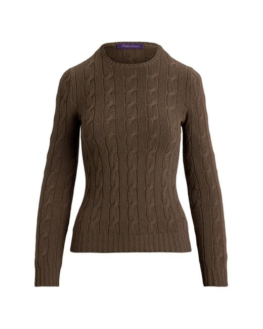 Ralph Lauren Brown Cable-Knit Cashmere Sweater