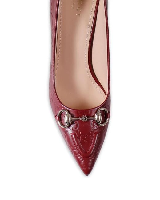 Gucci Red Horsebit-Detail Gg-Pattern Pumps