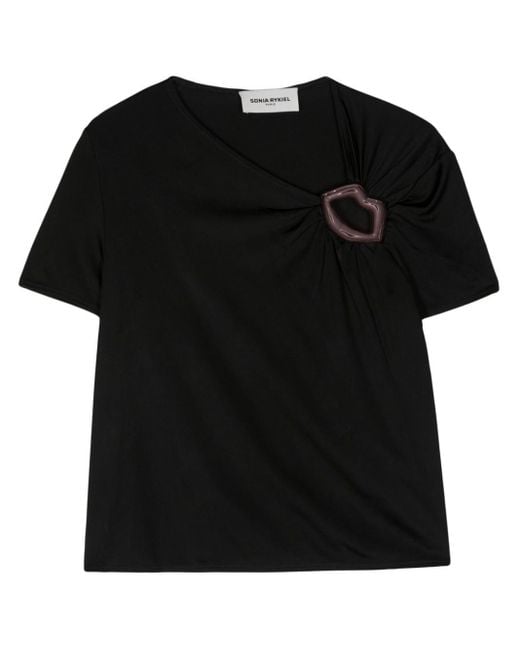 Sonia Rykiel Black Mouth-detail Jersey T-shirt