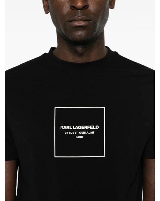 Karl Lagerfeld Black Logo-Print Crew-Neck Cotton T-Shirt for men