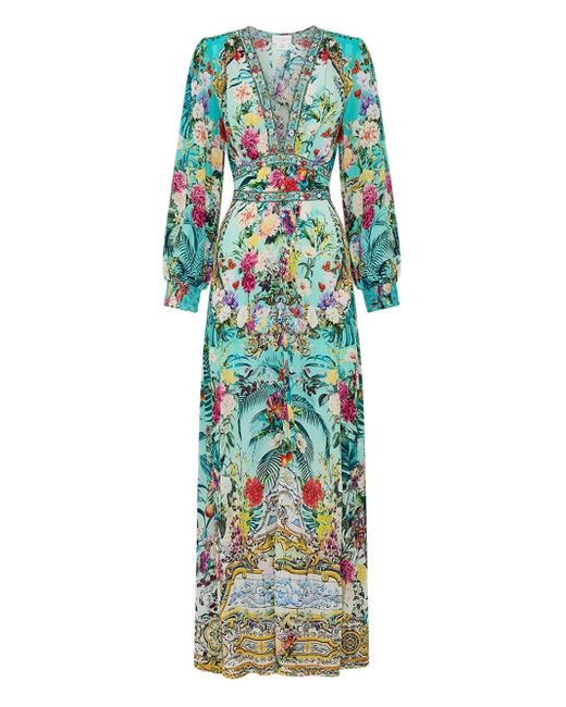 CAMILLA Floral-Print Crystal-Embellishments Maxi Dress in Green | Lyst