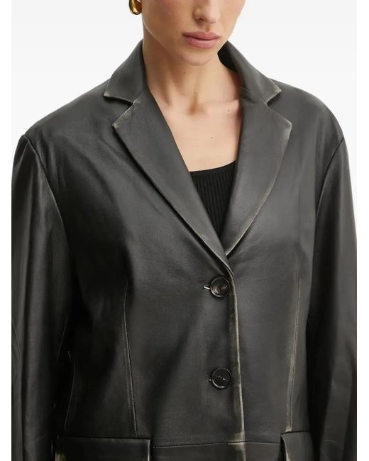 Liviana Conti Black Leather Single-Breasted Blazer