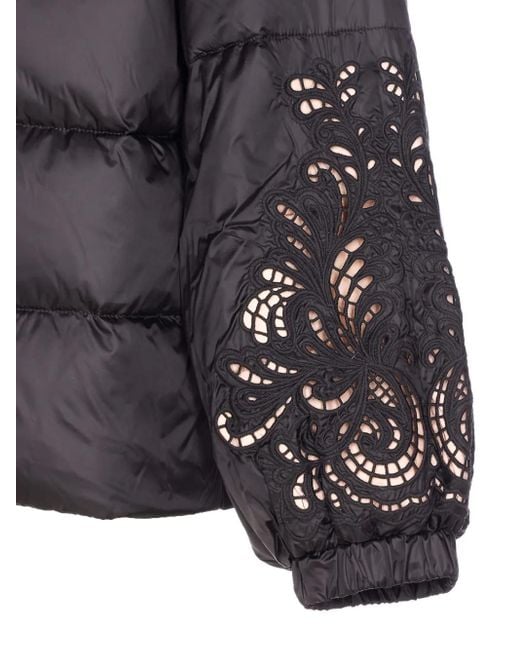 Twinset Black Embroidered-sleeve Padded Jacket