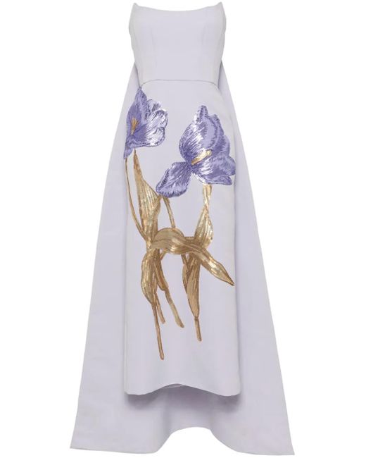 Amsale White Sequin Appliqué Column Dress