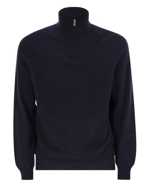 Fedeli Blue Favonio Persia Half-Zip Jumper for men