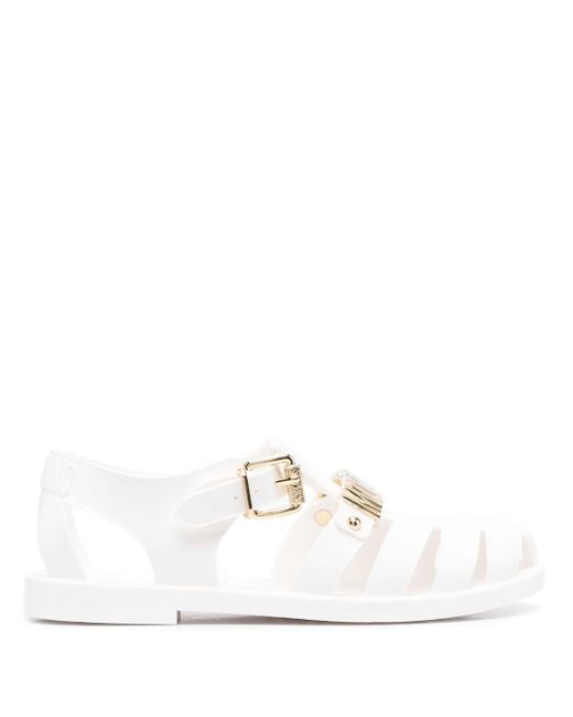 Moschino White Logo-lettering Jelly Sandals