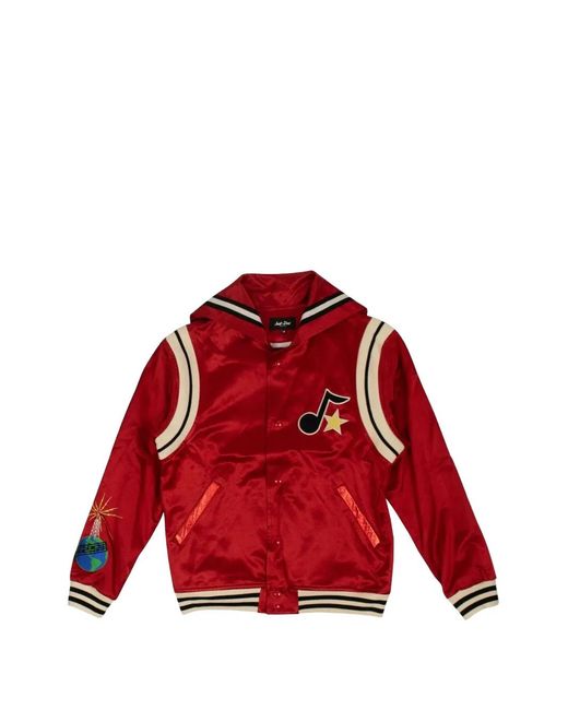 Just Don Red Logo-Patch Cape Varsity Jacket for men