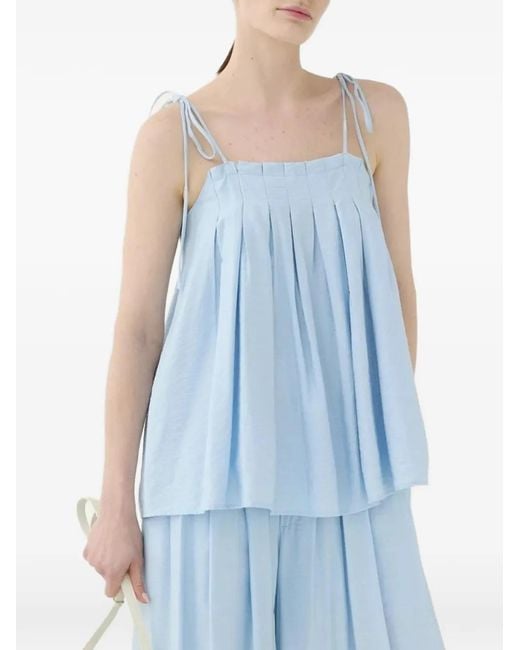 ELEH Blue Pleated Spaghetti-Strap Top
