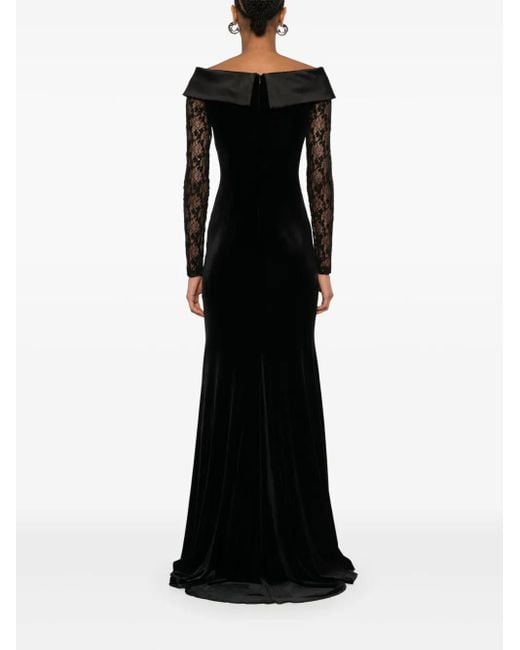 Nissa Black Lace Insert Velvet Maxi Dress