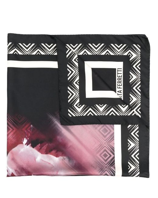 Alberta Ferretti Black Geometric-Print Silk Scarf