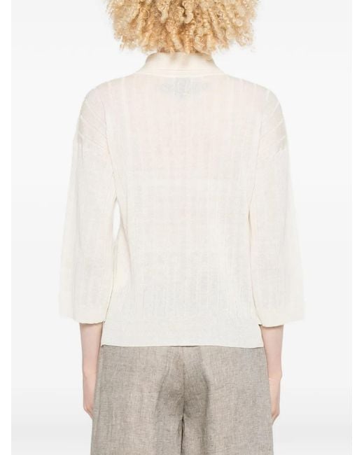 Peserico White Cardigan En Maille À Design Côtelé