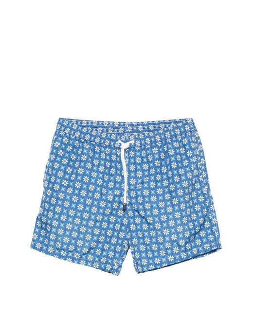 Barba Napoli Blue Floral-Print Swim Shorts for men