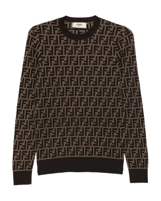 Fendi Black Ff Jacquard Cotton Pullover Clothing
