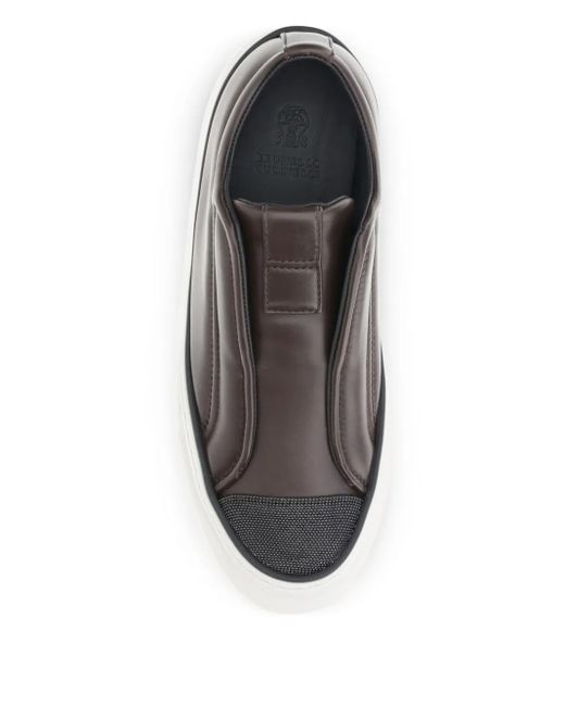 Brunello Cucinelli Brown Monili-Chain Slip-On Sneakers