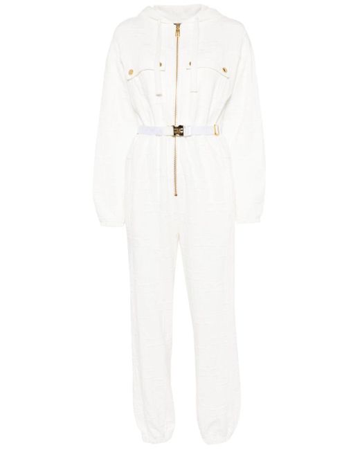 Elisabetta Franchi White Belted Fleece-texture Jumpsuit