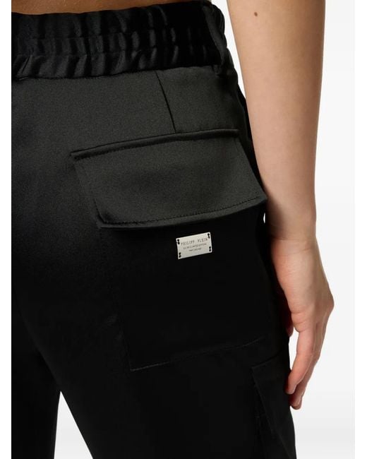 Philipp Plein Black Satin Drawstring-Waist Trousers