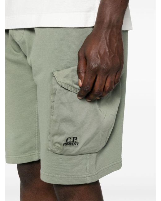C P Company Gray Logo-embroidered Cotton Fleece Shorts for men