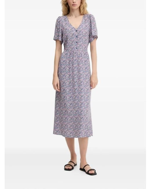 Marc O' Polo Purple Floral-Print Button-Front Midi Dress