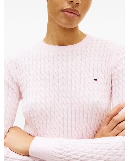 Tommy Hilfiger Pink Pull En Maille Torsadée