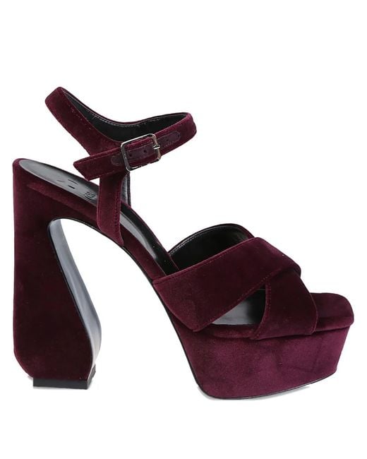 Sergio Rossi Purple Crossover-Strap Velvet Sandals