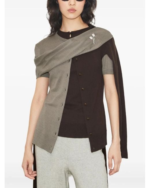 Tory Burch Brown Colourblock Brooch Wool Cardigan
