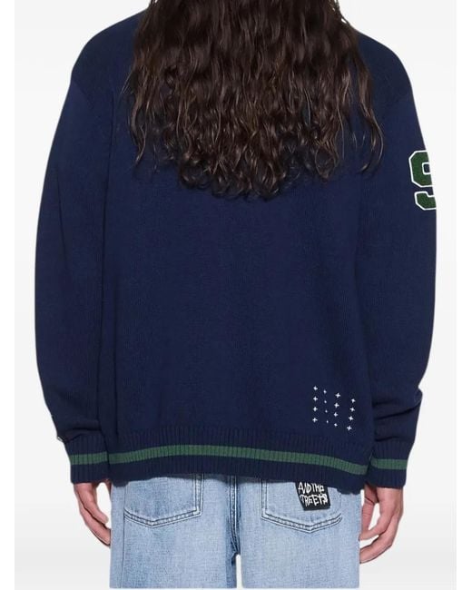 Ksubi Blue Embroidered Patch Knit Cardigan for men