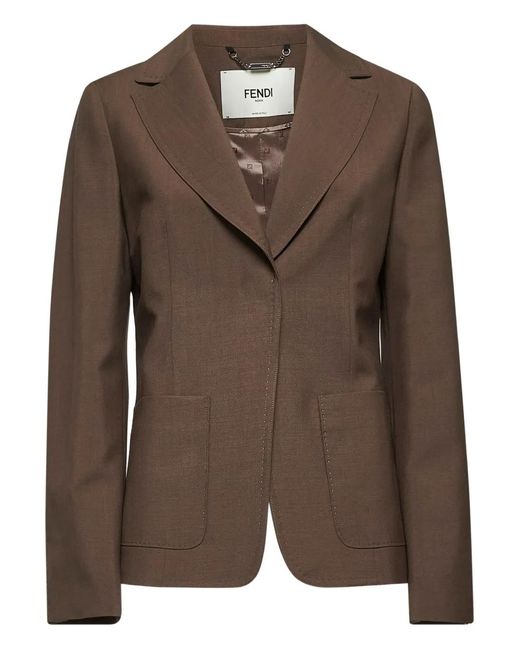 Fendi Brown Patch-Pocket Wide-Lapel Jacket