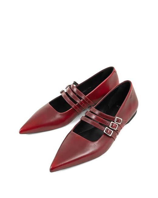 Vagabond Red Hermine Pointed-Toe Buckled Ballet Flats
