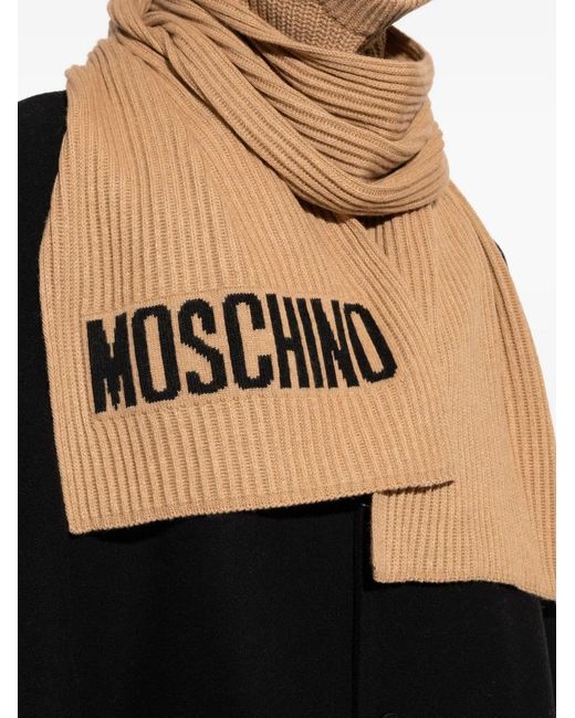 Moschino Natural Ribbed Logo Scarf