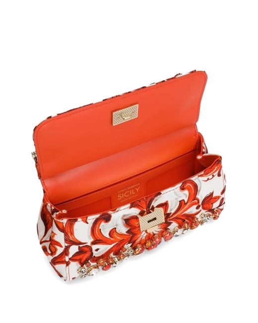 Dolce & Gabbana Red Mini Sicily Handbag With Bezels