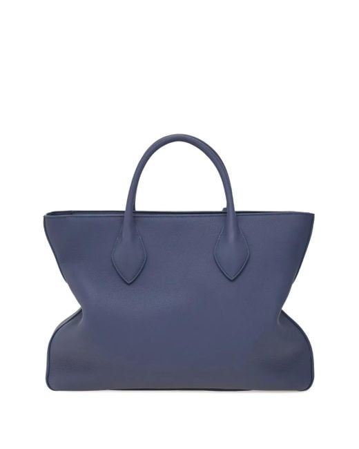 Ferragamo Blue Monogram Structured Leather Tote Bag