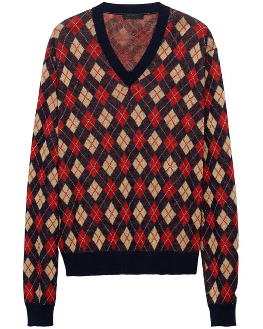 Prada Argyle-Pullover aus Baumwolle in Red für Herren