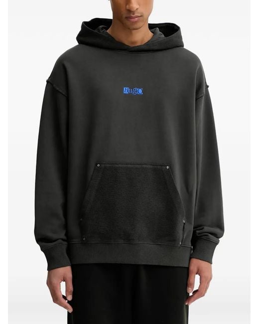 HUGO Black Hoodie À Poche Kangourou for men