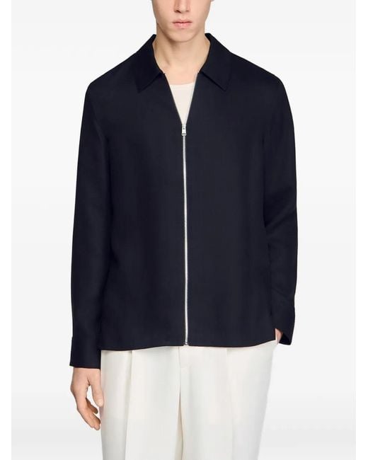 Sandro Black Loose-Fit Zip-Up Shirt for men