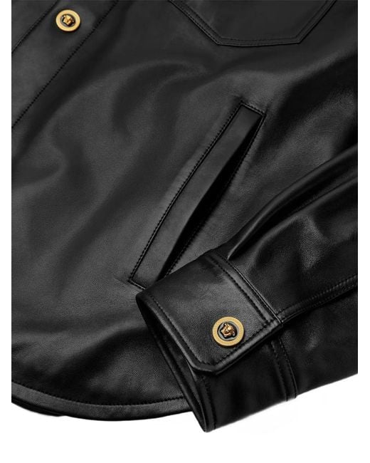 Versace Black Leather Shirt Jacket for men