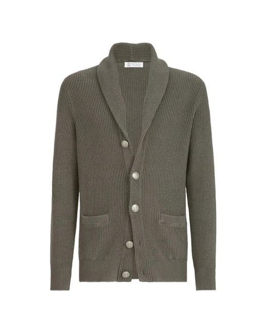 Brunello Cucinelli Green Malfilé-Cotton English-Rib Cardigan for men
