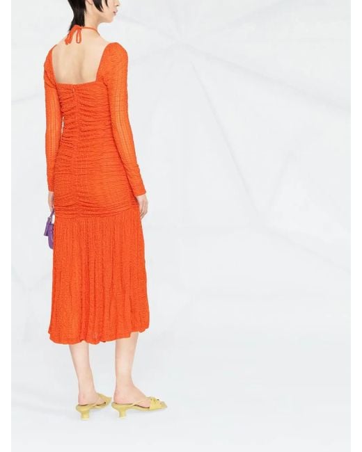 Ganni Orange Robe À Encolure Carrée