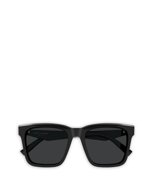 Saint Laurent Black Logo-Plaque Square-Frame Sunglasses