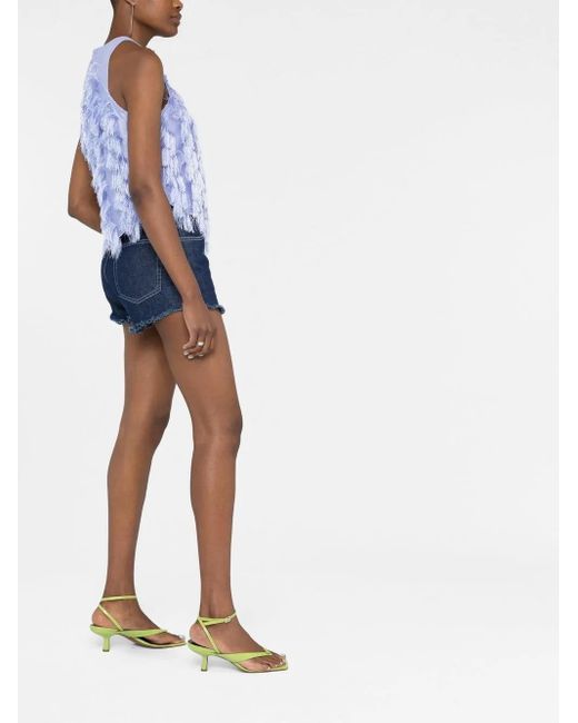 Ganni Blue Fringe-Detail Sleeveless Top
