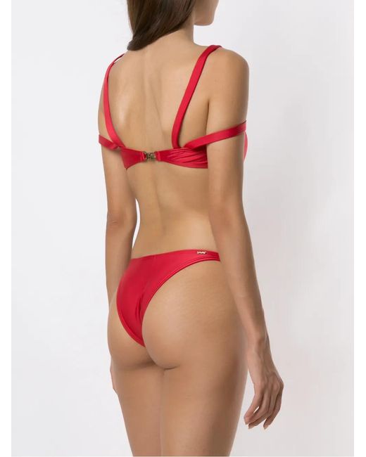 Amir Slama Red Metallic Embellishment Bikini Set